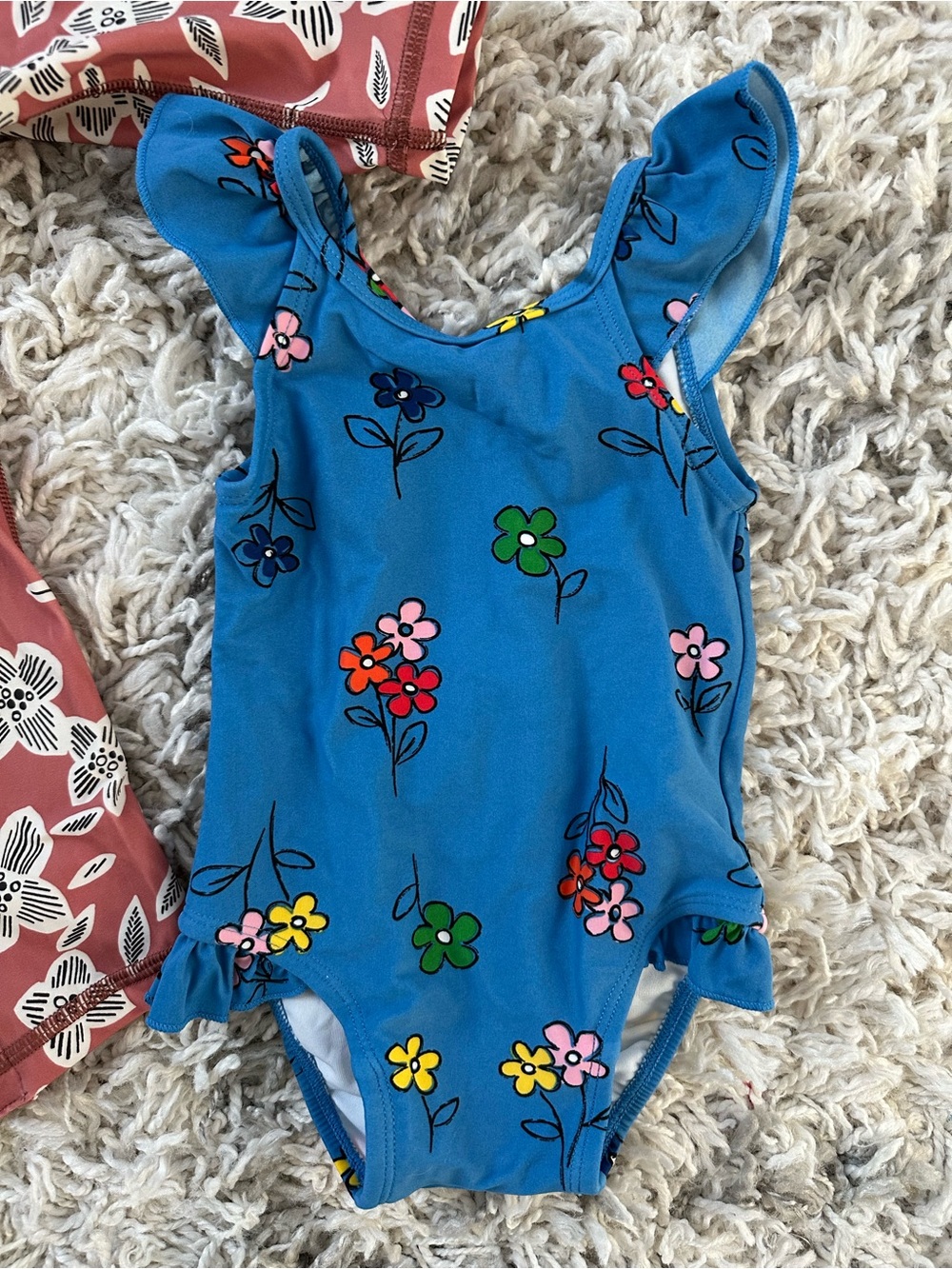 NWOT Hanna Andersson Blue Floral Ruffle-Shoulder One-Piece, 6-12 Months